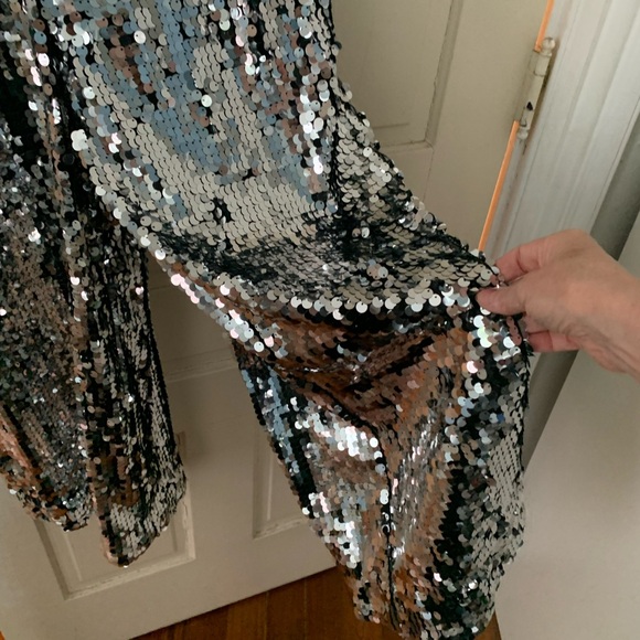Maeve Silver Sequin Wide Leg Jumpsuit - Picture 7 of 10